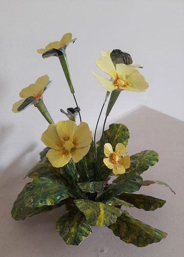 Chrissy F, Primroses, sculpture, recycled drinks cans & acrylic.